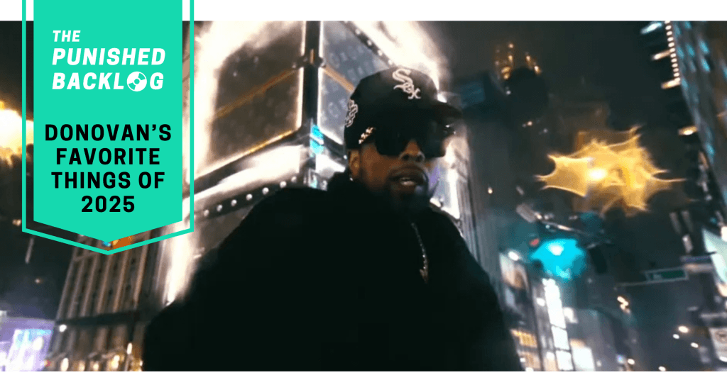 An image of rapper Westside Gunn in 2025 with a teal banner featuring text that reads: "The Punished Backlog - Donovan's Favorite Things 2025" 