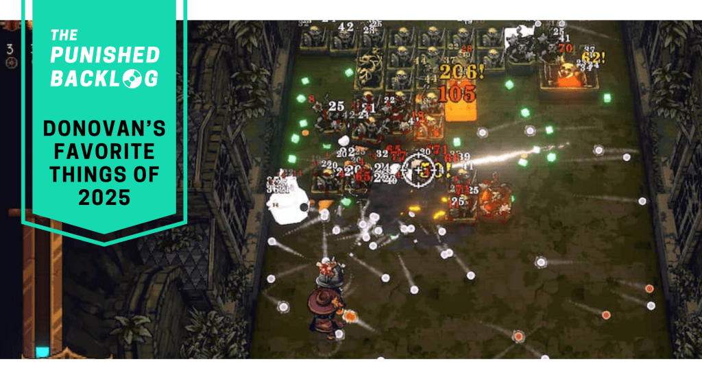 An image of Ball x Pit with a teal banner featuring text that reads: "The Punished Backlog - Donovan's Favorite Things 2025" 