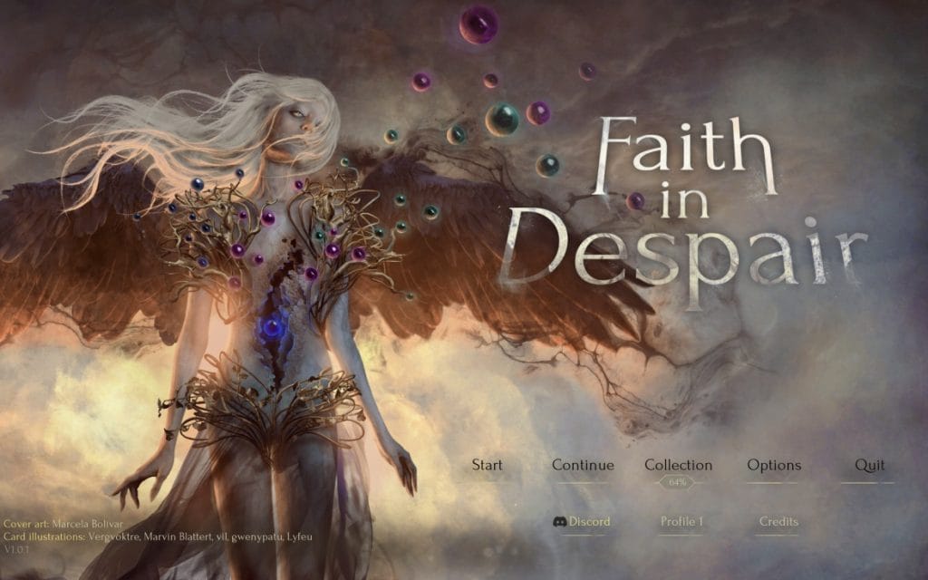 Faith in Despair Review - screenshot of the game's start menu
