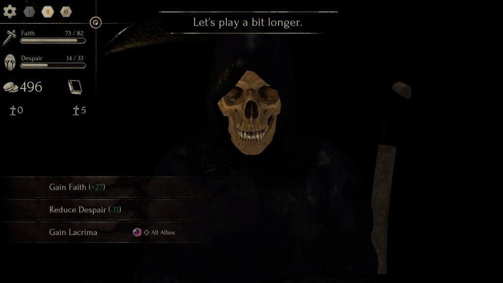Faith in Despair Review - dialogue screenshot of Death