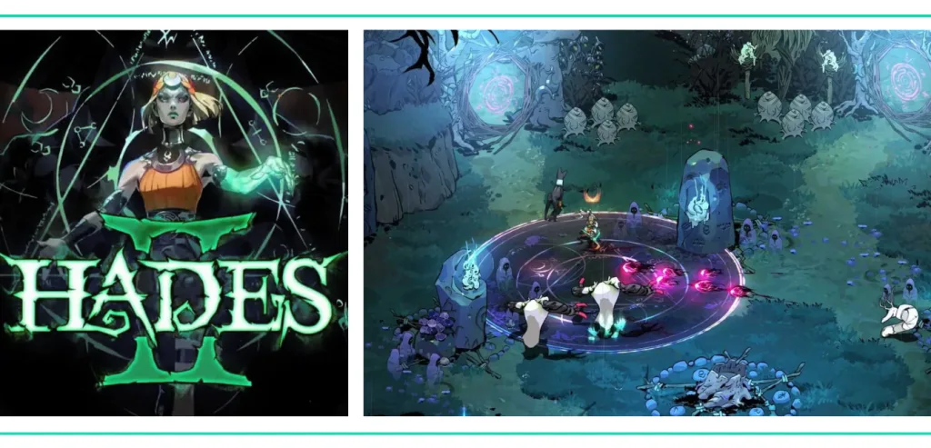 A graphic showing the cover art for Hades II and a screenshot of Melinoe using a power to cast spell at enemies in a list of the Best Video Games for Girls and Women