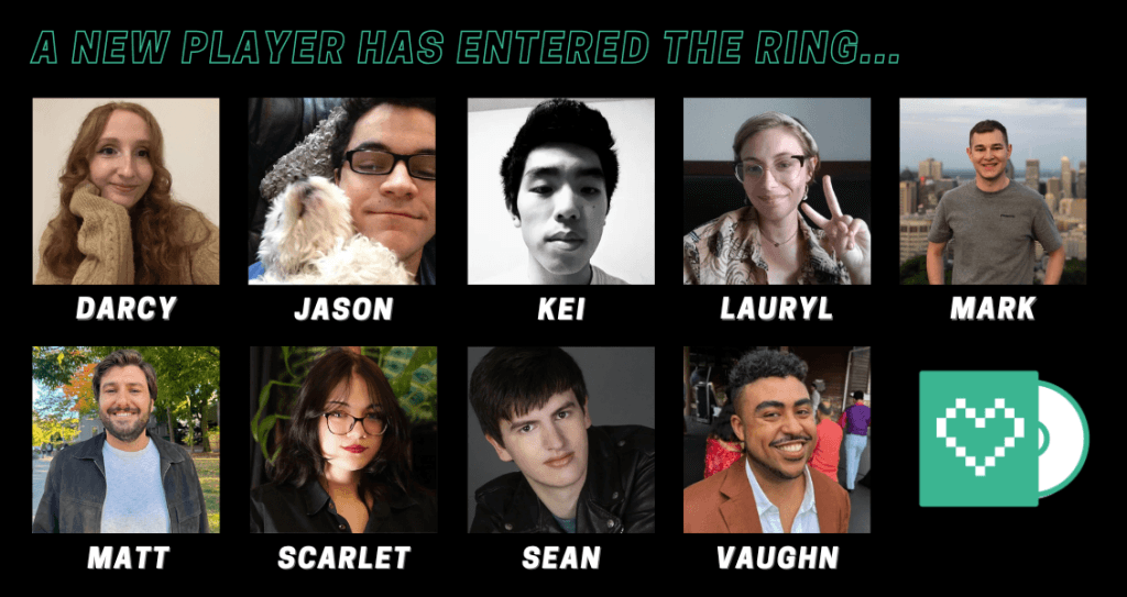A graphic introducing a diverse group of new writers to the Punished Backlog, a gaming press site that features indie games and developers.