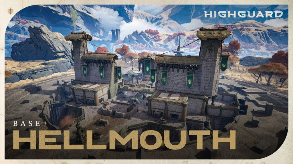 A promotional image of the Hellmouth base from Highguard showing a castle in a valley