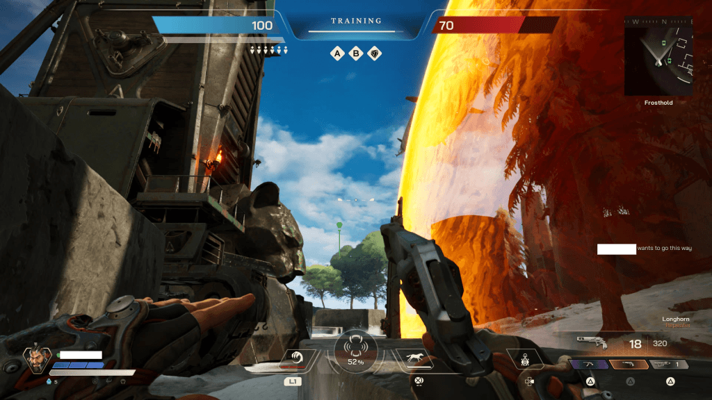 A screenshot of the siege tower approaching a shield in Highguard