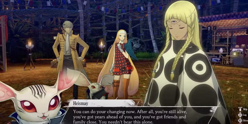 A screenshot from Metaphor: ReFantazio with the character of Heismay, a talking mouse-like creature, says, "You can do your changing now. After all, you're still alive, you've got years ahead of you, and you've got friends. You needn't bear this alone."