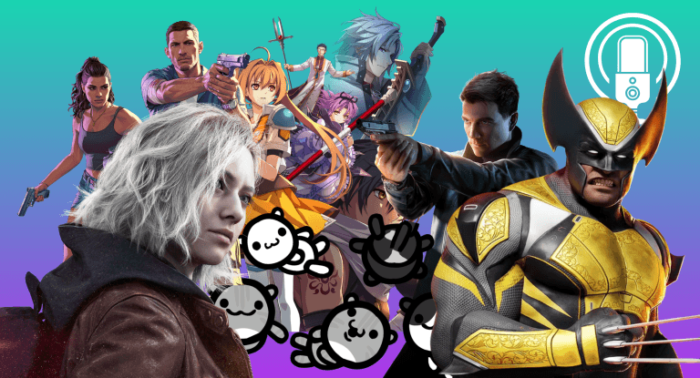 The Punished Podcast: Episode 23 – 2026 Fantasy Gaming Draft! A teal and purple graphic with characters from highly anticipated 2026 video games: Grand Theft Auto VI, Resident Evil Requiem, Mewgenics, Trails in the Sky 2nd Chapter, 007: First Light, and Insomniac's Wolverine