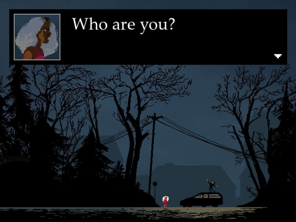 Love Eternal Review - screenshot of main character Maya yelling "Who are you?" at a possessed person dancing atop a car in the middle of the night