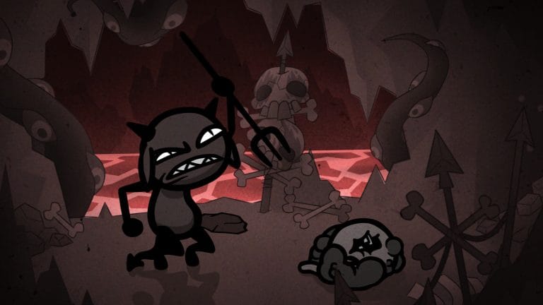 Mewgenics review - screenshot of a devil massacring another creature