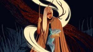 Death Howl Review - promotional art of a young woman holding the ghost of a doe