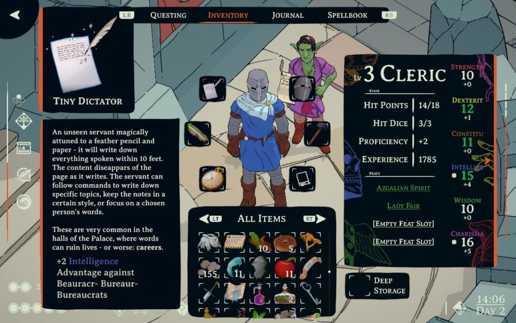 A screenshot of Esoteric Ebb, showing the inventory detail for the "Tiny Dictator" trinket. 