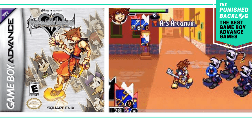 A teal banner in the corner shows the logo for The Punished Backlog and a subtitle that reads "The Best Game Boy Advance Games." The image shows the cover for Kingdom Hearts: Chain of Memories and a screenshot of gameplay.