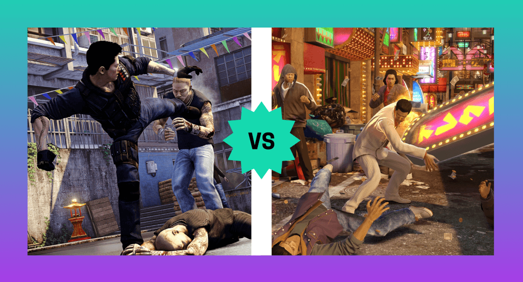 Screenshot comparison between the combat in Sleeping Dogs: Definitive Edition and Yakuza 0
