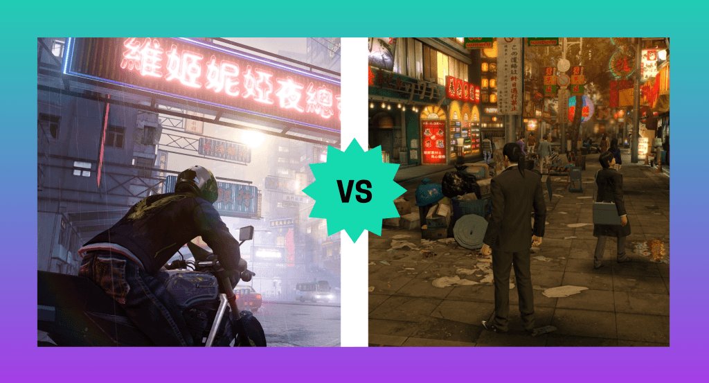 Screenshot comparison between the visuals in Sleeping Dogs: Definitive Edition and Yakuza 0