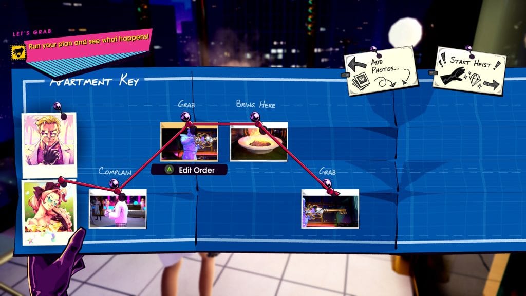 Snap & Grab Episode 1 Review (The Penthouse) - picture of a blueprint titled "Apartment Key" with several photos tacked onto the blueprint