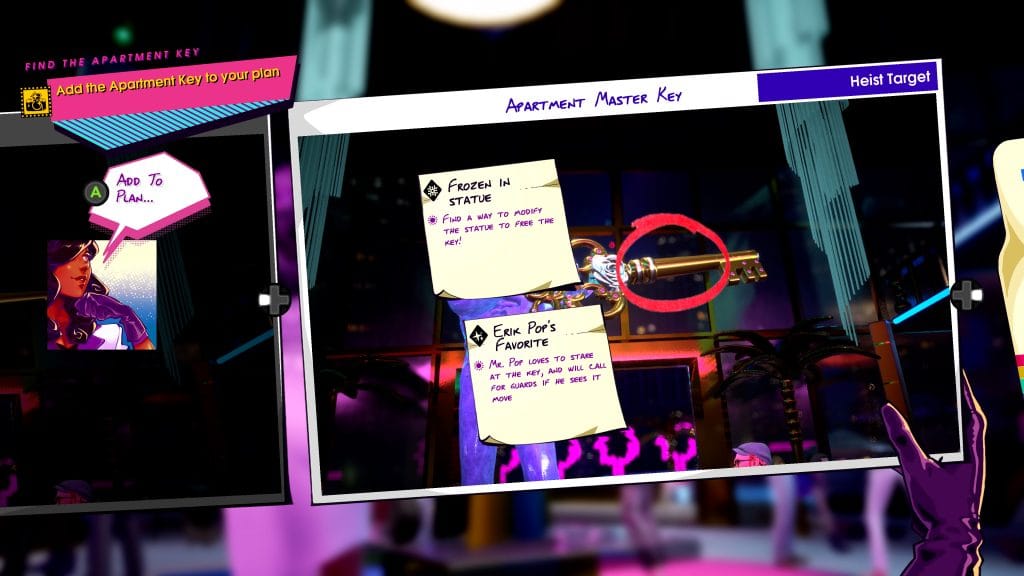 Snap & Grab Episode 1 Review (The Penthouse) - screenshot of a photo, titled Apartment Master Key, showing several sticky notes explaining details about the key