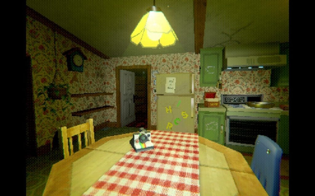 A screenshot of the indie video game Creature Kitchen showing an old-fashioned, spooky kitchen and a polaroid camera. Featured in a Creature Kitchen review.