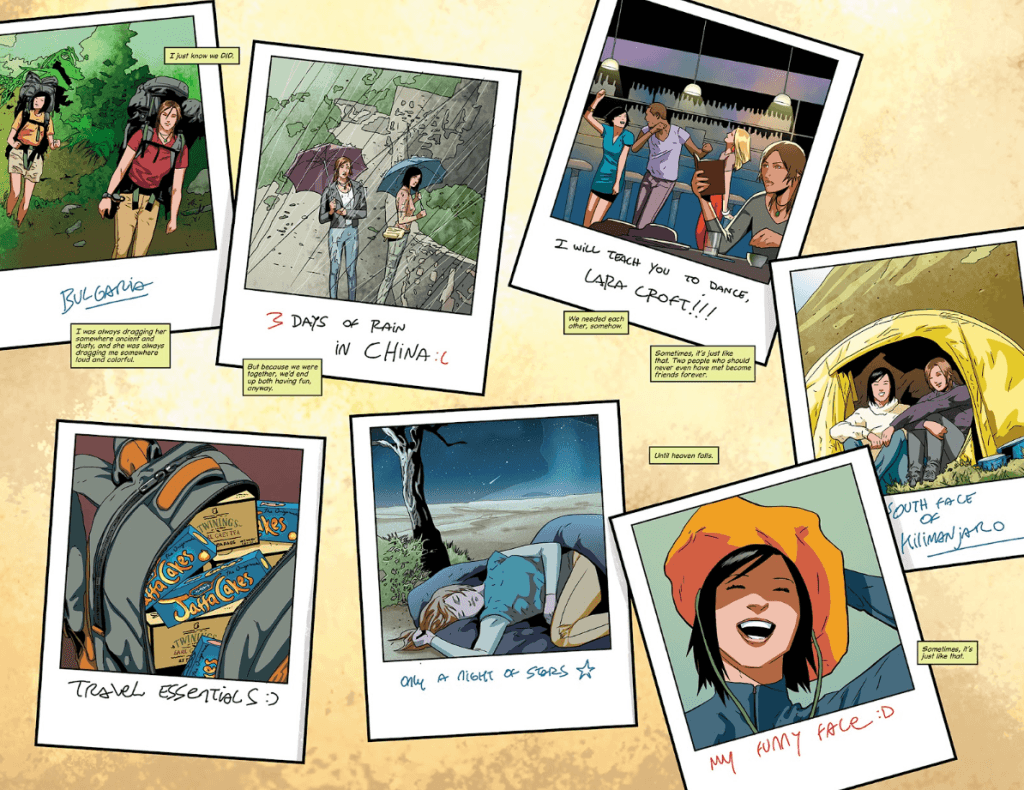 Tomb Raider comic (2014), #5 - a photoboard with pictures Lara Croft and Sam