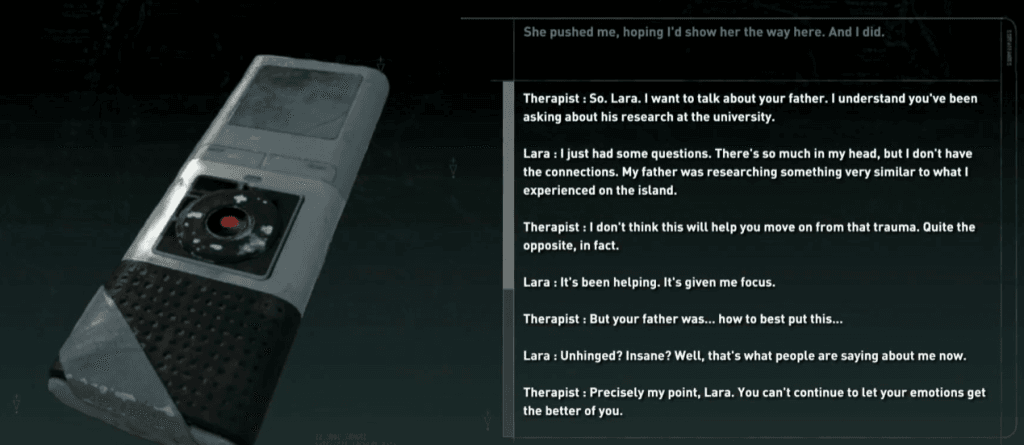 Rise of the Tomb Raider - transcript of Lara Croft's conversion with her therapist