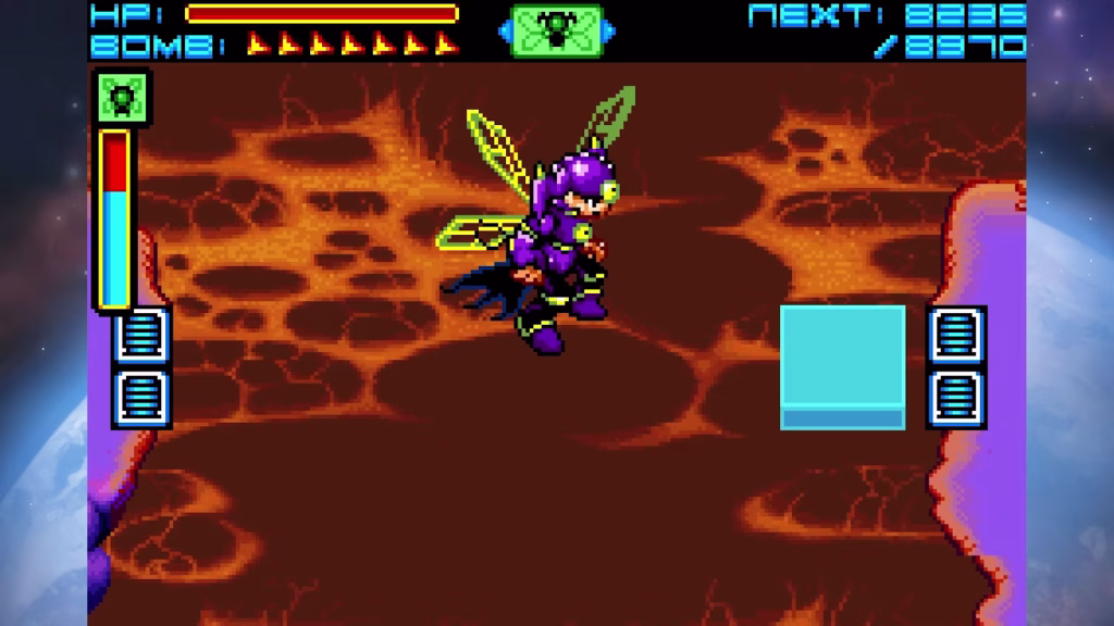 Sigma Star Saga DX - Recker using the Girl Wings to fly across a chasm