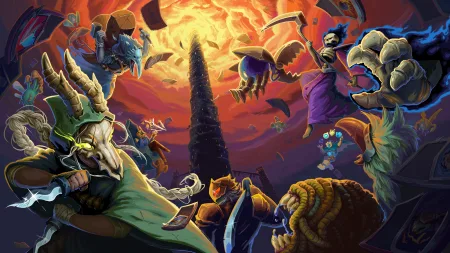 Key art for Slay the Spire 2 in Early Access showing a variety of characters fighting in front of a tower.