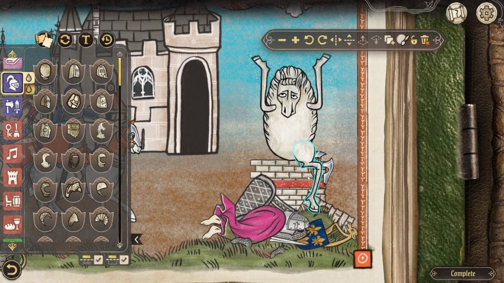 Scriptorium: Master of Manuscripts Review - screenshot of a white horse sitting atop a stone wall