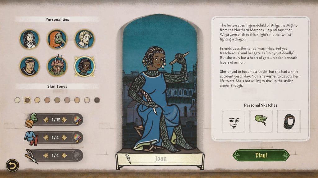 Scriptorium: Master of Manuscripts Review - screenshot of the player character creator