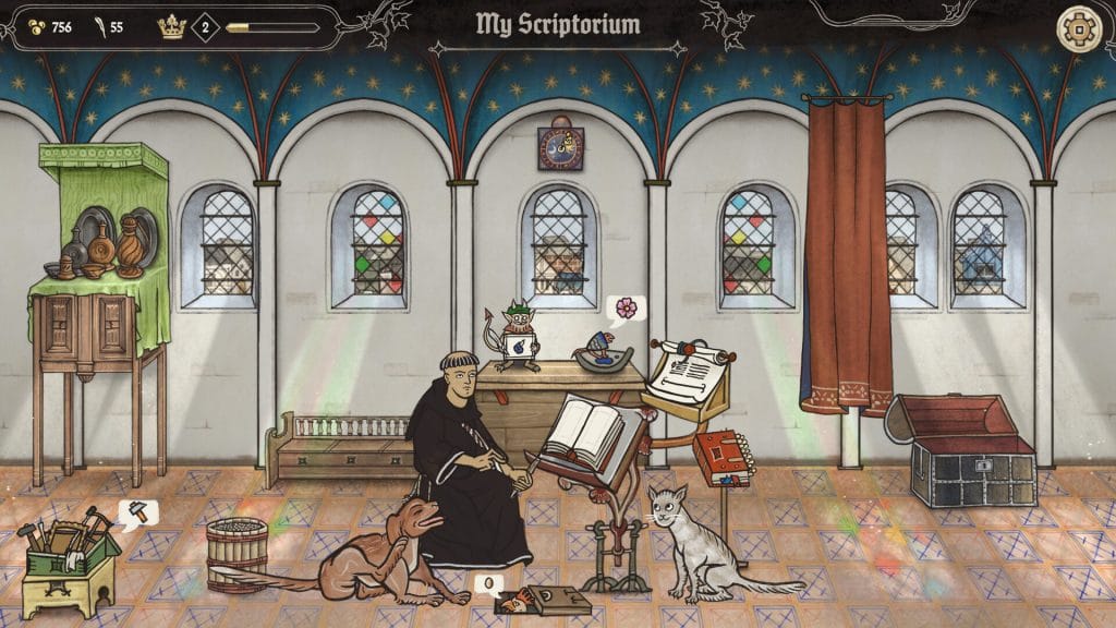 Scriptorium: Master of Manuscripts Review - screenshot of the player's personal scriptorium