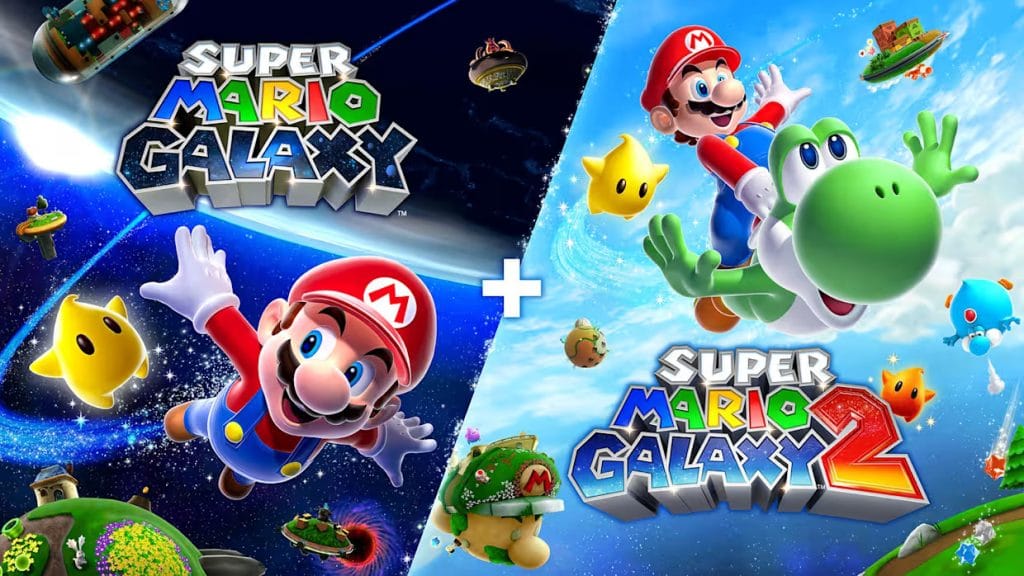 A side-by-side of cover art for Super Mario Galaxy and Super Mario Galaxy 2