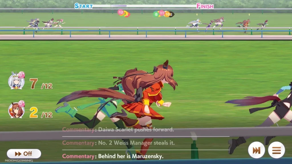 A screenshot from Umamusume: Pretty Derby showing a race in action.