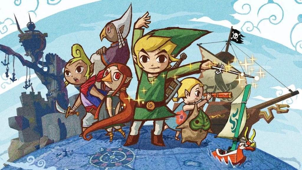 The Legend of Zelda: The Wind Waker promotional art showing Link conducting