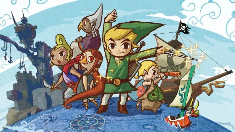 The Legend of Zelda: The Wind Waker promotional art showing Link conducting