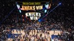 Shot of jumbotron saying "Knicks Win!" after Game 4 of the NBA Finals at Madison Square Garden
