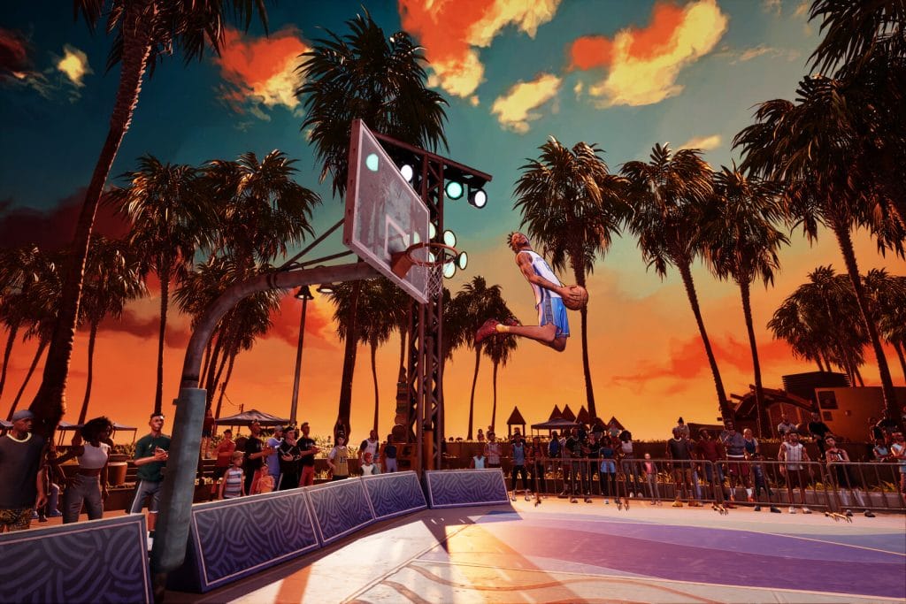 NBA The Run Review - dunking the ball at sunset