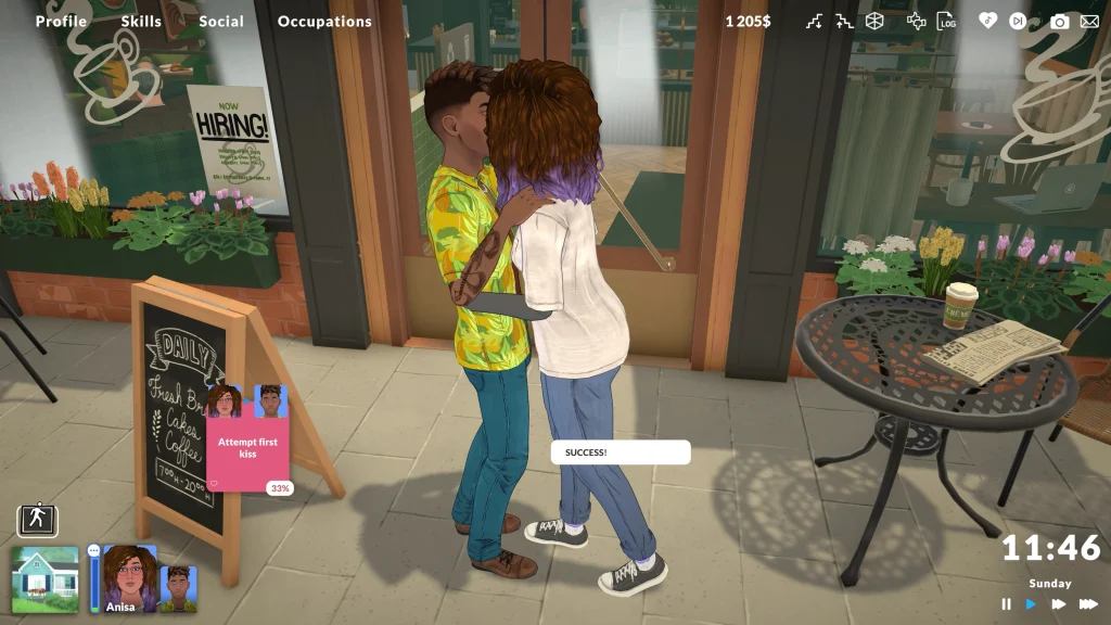A screenshot of Paralives, featured in a Paralives Early Access Review/Preview, shows two characters having their first kiss. 