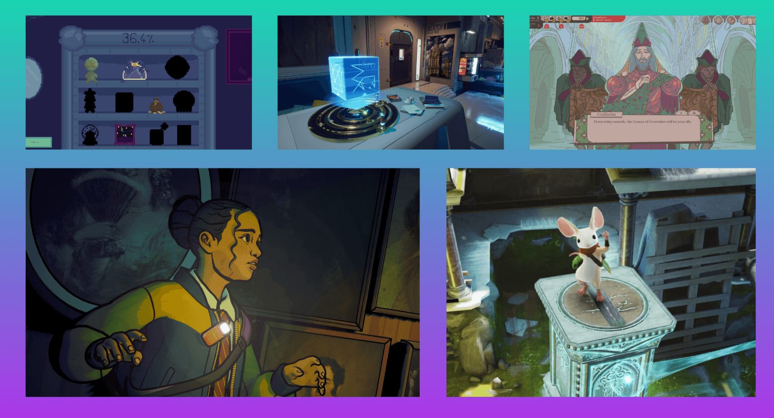 Steam Next Fest June 2026: The Best New Indie Game Demos A graphic with the text: The Punished Backlog - Our Favorite Demos from Steam Next Fest June 2026 for best new indie games with screenshots from Curio Shop, Rivage, Sovereign Tower, Lost in Art, and Moss: The Forgotten Relic.