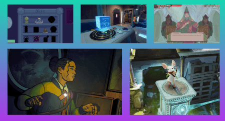 A graphic with the text: The Punished Backlog - Our Favorite Demos from Steam Next Fest June 2026 for best new indie games with screenshots from Curio Shop, Rivage, Sovereign Tower, Lost in Art, and Moss: The Forgotten Relic.
