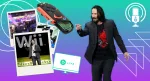 A graphic for a video game podcast called The Punished Podcast and an episode on the Video Game Hype Cycle. Photos from E3, the Switch 2 Nintendo Direct, and Keanu Reeves from E3 2019 are on top of a teal to purple background.