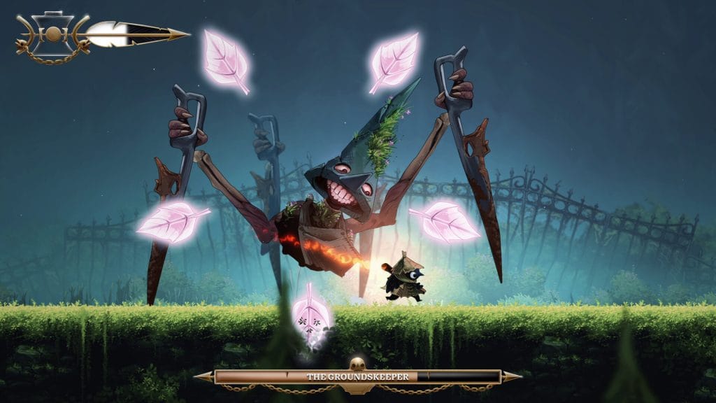 Well Dweller game screenshot - The Groundskeeper boss battle (medium difficulty level)
