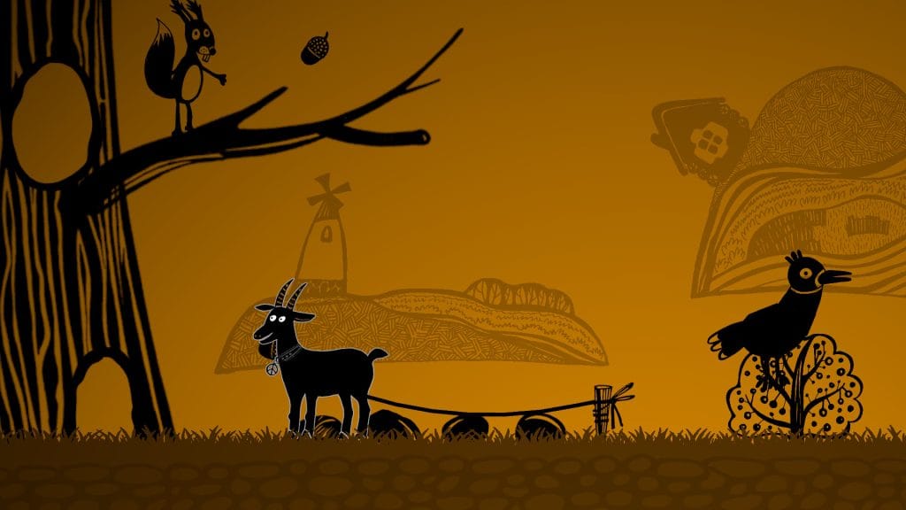 A screenshot from the demo for Goat's Odyssey showing a goat puzzle game trying to get away from a farm. Played demo during Steam Next Fest.