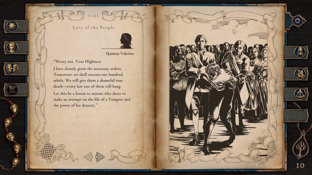 A screenshot from the demo for The Life and Suffering of Prince Jerian showing a wood-cut style book game. Played demo during Steam Next Fest.