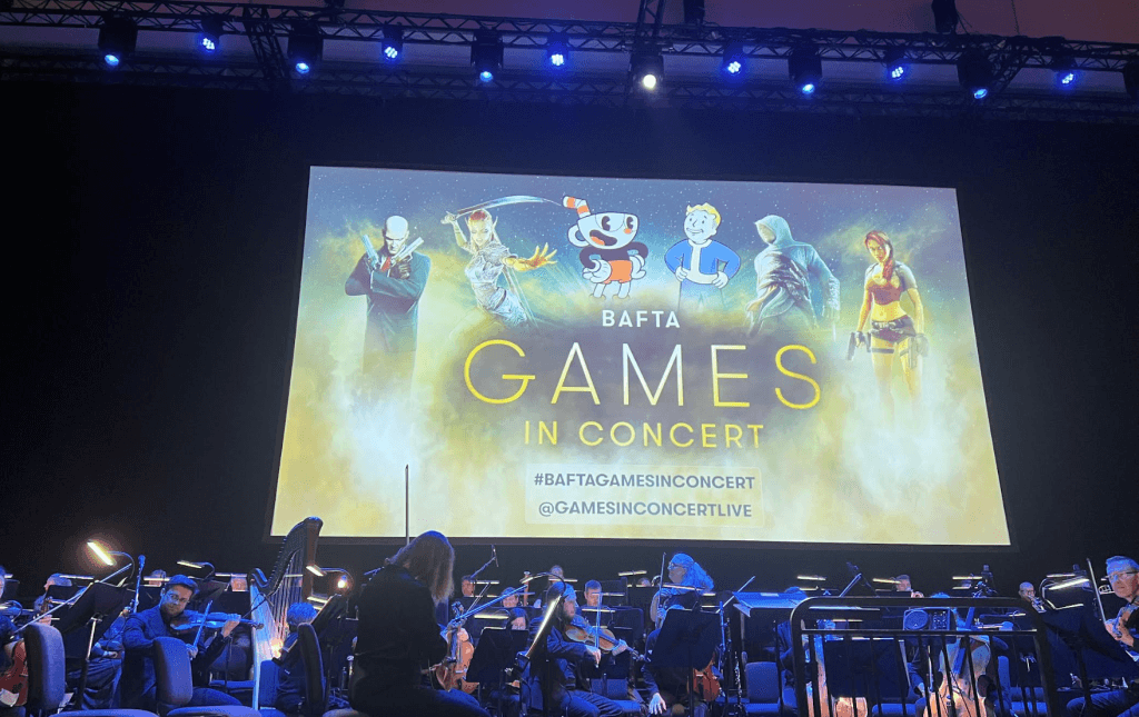 BAFTA Games in Concert - live orchestra photo with banner in the background