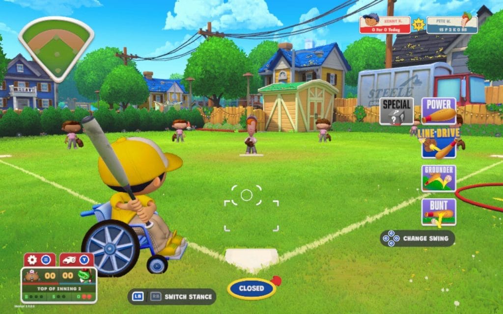 Backyard Baseball 2026 - Review. A screenshot showing Kenny at bat.