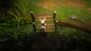 Moss: The Forgotten Relic - a press kit screenshot featured in a review. The screenshot shows Quill, a mouse, on a dock looking up at the player.