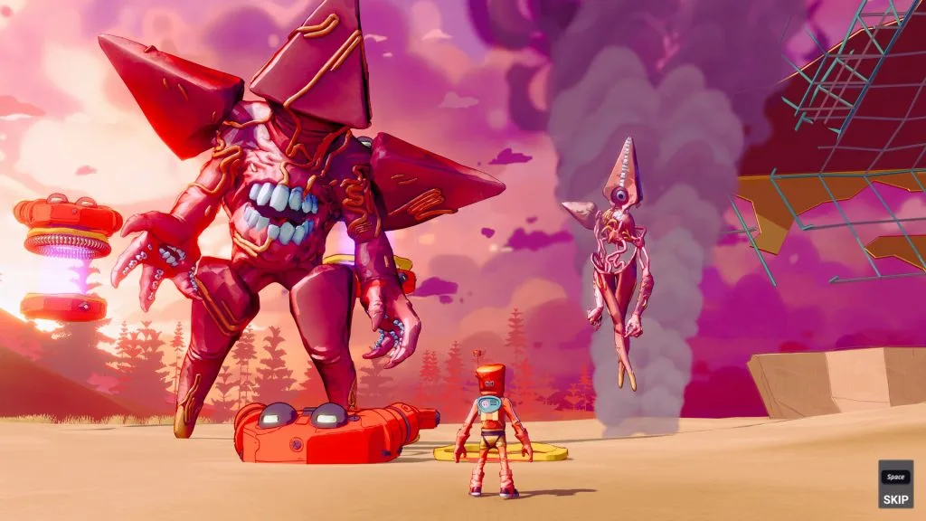 Swapmeat review - picture of Squishy standing before the two hunters