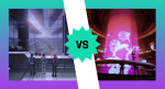 A graphic that shows a screenshot of the Citadel from the first Mass Effect game (Kaiden, Ashley, and female Commander Shepard) looking out at a window versus a screenshot of the Afterlife club in Mass Effect 2 showing giant pink screens and female dancers. This is featured in an op-ed comparing the Citadel and Afterlife as hubs in the original Mass Effect trilogy.