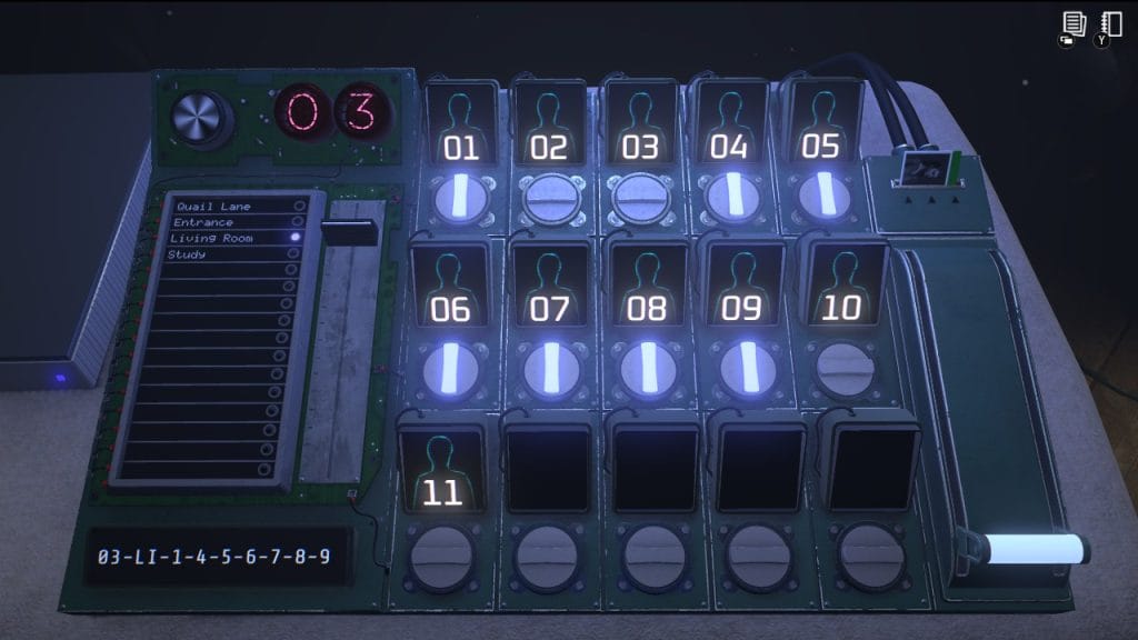 The Incident at Galley House review - photo of a mysterious machine with 11 silhouettes with matching dials
