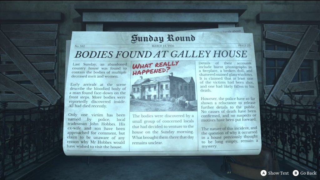The Incident at Galley House review - photo of a newspaper titled BODIES FOUND AT GALLEY HOUSE