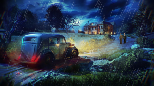 The Incident at Galley House review - photo of a 1930s car in the driveway of an elaborate mansion