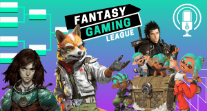 A graphic for The Punished Backlog's "Fantasy Gaming League" (and text to that effect as well) featuring characters from new games including Odessa from No Rest for the Wicked, Star Fox from the Star Fox remake, Zack from Final Fantasy VII Revelation, and Splatoon Raiders.