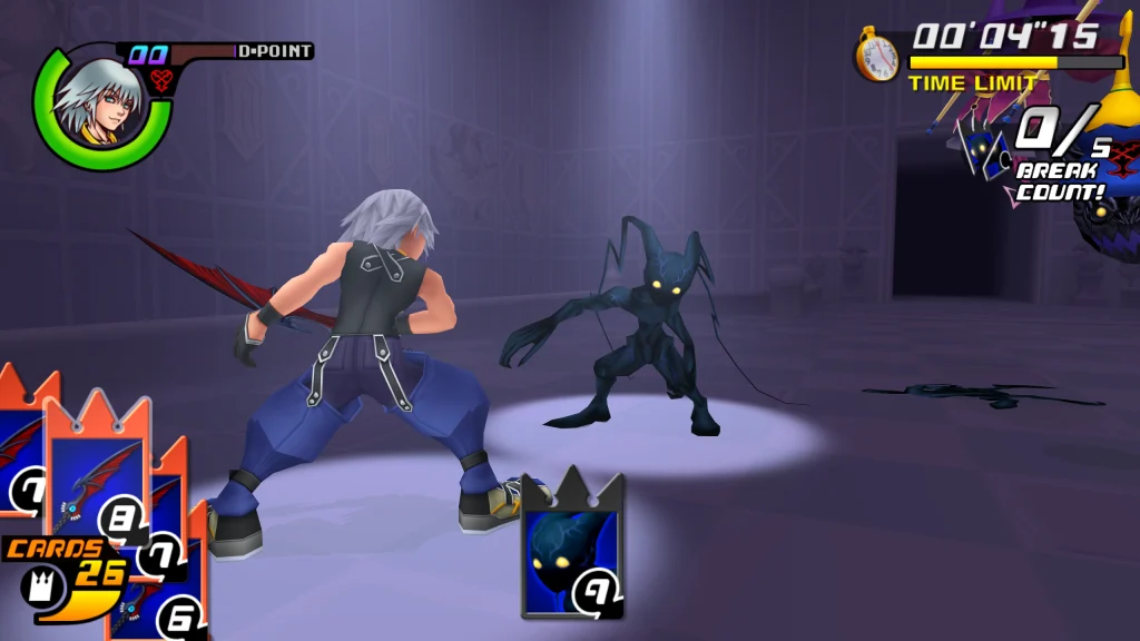 Kingdom Hearts Re: Chain of Memories - Riku in the middle of a card battle with a heartless